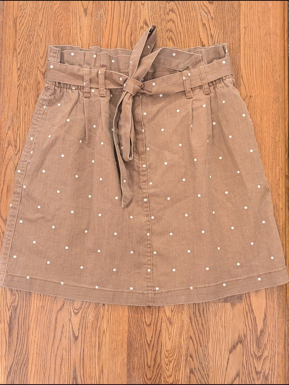 Blu Pepper Camel Brown Polka Dot Patterned Belted Skirt